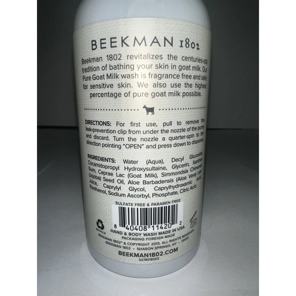 Beekman 1802 Pure Goat Milk Hand & Body Wash 370 ml 12.5 oz Fragrance Free - Picture 5 of 5
